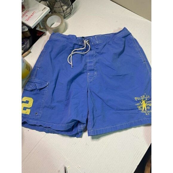 Men’s Ralph Lauren Vintage Blue Drawstring Shorts Elastic Waist Size XL - Picture 3 of 9